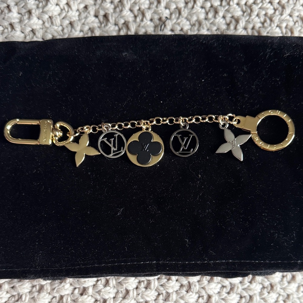 Louis Vuitton Gold and Black Monogram Charm Key Holder